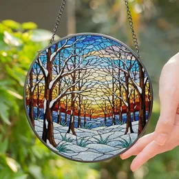Winter Forest Snow Bare Trees Stained Glass Landscape - Tiffany Style Window Decor Gift Stained Glass Suncatcher