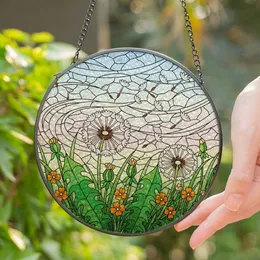 Tiffany Dandelion Puffball Floral Stained Glass Meadow - Blowing Seeds Gradient Sky Stained Glass Suncatcher