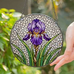Purple Iris Stained Glass Flower - Colorful Intricate Mosaic Botanical Art Design Stained Glass Suncatcher