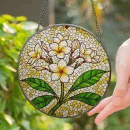 Plumeria Frangipani Flowers Stained Glass Mosaic Art - Tiffany Style Glowing Home Decor Stained Glass Suncatcher