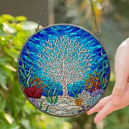 Stained Glass Coral Reef Ocean Sea Life Tiffany Style - Deep Blue Turquoise Water Art Stained Glass Suncatcher