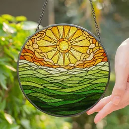 Radiant Sun Textured Core Stained Glass Layered Hills Tiffany Style Intricate Patterns Stained Glass Suncatcher