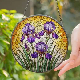 Detailed Purple Iris Stained Glass Flowers Tiffany Style Mosaic Window Decor Gift Stained Glass Suncatcher