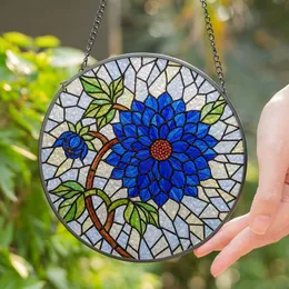 Blue Dahlia Stained Glass Flower Mosaic Art - Tiffany Style Jewel Tone Home Decor Gift Stained Glass Suncatcher