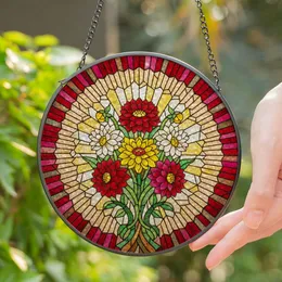 Stained Glass Colorful Dahlia Flower Bouquet - Tiffany Style Glowing Mosaic Sunburst Stained Glass Suncatcher