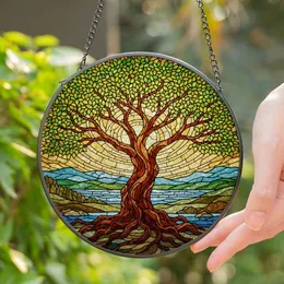 Majestic Gnarled Tree Stained Glass Tiffany Art - Colorful Landscape Home Decor Gift Stained Glass Suncatcher