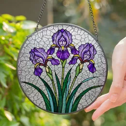 Purple Iris Stained Glass Mosaic - Tiffany Style Floral Window Art Gift for Home Decor Stained Glass Suncatcher