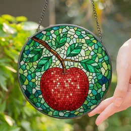 Stained Glass Disco Ball Apple Green Leaves - Tiffany Jewel Tone Intricate Mosaic Stained Glass Suncatcher
