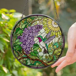 Ruby-throated Hummingbird Lilac Blooms Stained Glass Tiffany Art - Nature Garden Decor Stained Glass Suncatcher