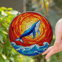 Graceful Swimming Blue Whale Stained Glass Tiffany Style - Starry Fins Mosaic Sky Art Stained Glass Suncatcher