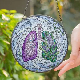 Tiffany Stained Glass Lungs: Anatomical Branching & Blooming Lavender Floral Air Currents Mosaic Stained Glass Suncatcher