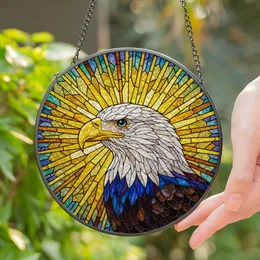 Bald Eagle Head Stained Glass Tiffany Sunburst Art - Intricate Mosaic Jewel Tone Design Stained Glass Suncatcher