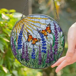 Tiffany Style Stained Glass Butterflies Blooming Flowers Sun Mosaic Jewel Tones Stained Glass Suncatcher