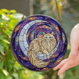Majestic Ragdoll Cat Crescent Moon Celestial Sky Stained Glass Window Decor Stained Glass Suncatcher