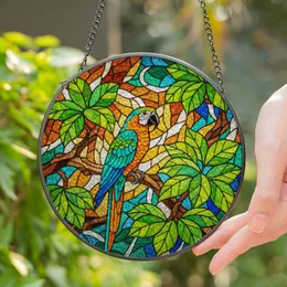 Colorful Parrot Stained Glass Mosaic Art - Tiffany Style Jewel Tones Home Window Decor Stained Glass Suncatcher