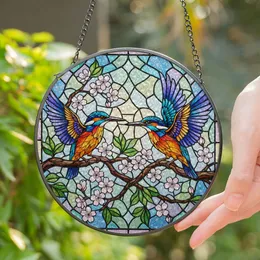 Intricate Colorful Kingfisher Birds Cherry Blossom Jewel Tones Tiffany Stained Glass Mosaic Stained Glass Suncatcher