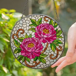 Tiffany Style Peony Flowers Stained Glass Mosaic Art - Translucent Window Panel Stained Glass Suncatcher