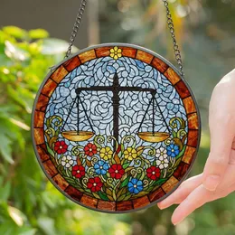 Stained Glass Scale of Justice - Tiffany Style Floral Art for Lawyers & Judges Stained Glass Suncatcher