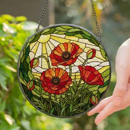 Vibrant Stained Glass Poppy Flowers Mosaic Art - Tiffany Style Jewel Tone Home Decor Gift Stained Glass Suncatcher