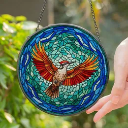 Vibrant Woodpecker Dynamic Flight Stained Glass - Tiffany Mosaic Teal Blue Green Red Orange Stained Glass Suncatcher