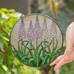 Stained Glass Flowering Stalks Pink Purple White Blossoms Green Leaves Mosaic Window Decor Stained Glass Suncatcher