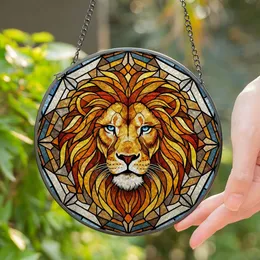 Majestic Lion Head Stained Glass Art Translucent Abstract Geometric Mosaic Jewel Tone Stained Glass Suncatcher