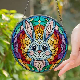 Cheerful Cartoon Rabbit Stained Glass Art - Intricate Tiffany Geometric Mosaic Jewel Tones Stained Glass Suncatcher