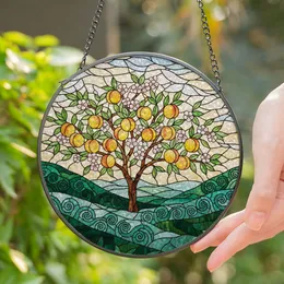 Intricate Peach Tree Blossom Stained Glass Tiffany Rolling Hills Landscape Stained Glass Suncatcher