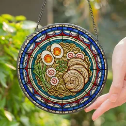 Stained Glass Ramen Noodles Bowl Soft-Boiled Egg Pork - Japanese Foodie Kitchen Decor Gift Stained Glass Suncatcher