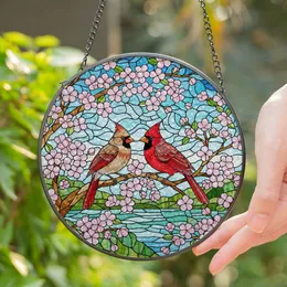 Intricate Cardinal Birds Cherry Blossom Stained Glass Art - Jewel Tone Nature Decor Stained Glass Suncatcher