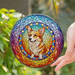 Pembroke Welsh Corgi Dog Stained Glass Art - Tiffany Style Geometric Mosaic Pet Lover Gift Stained Glass Suncatcher