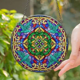 Celtic Square Knot Birds Stained Glass Mosaic Art - Tiffany Style Interlace Foliate Scroll Stained Glass Suncatcher