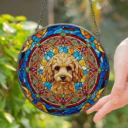 Fluffy Apricot Poodle Headshot Stained Glass Art - Intricate Mosaic Tiffany Style Window Art Stained Glass Suncatcher