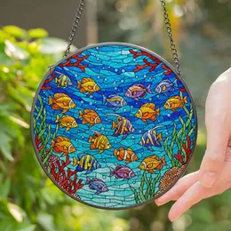 Tropical Fish Angelfish Butterfly Stained Glass Coral Reef Water Mosaic Ocean Scene Stained Glass Suncatcher