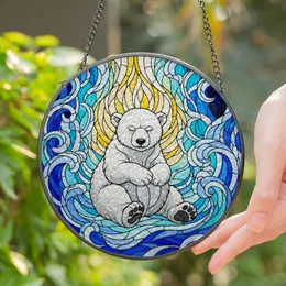 Stained Glass Baby Polar Bear - Tiffany Ice Water Aurora Swirls Window Decor Gift Stained Glass Suncatcher