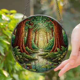 Stained Glass Redwood Sequoia Forest Stream - Sunbeams, Jewel Tones & Intricate Canopy Art Stained Glass Suncatcher