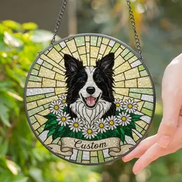 Cheerful Border Collie Dog Stained Glass Daisy Radiant Geometric Sunlight Art Stained Glass Suncatcher
