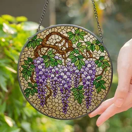 Cascading Wisteria Purple Flowers Stained Glass - Tiffany Style Home Decor Gift Stained Glass Suncatcher