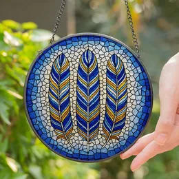 Elongated Feathers Stained Glass Mosaic - Intricate Tiffany Style Jewel Tone Artwork Stained Glass Suncatcher