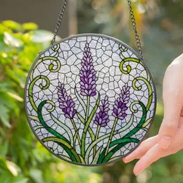 Lavender Flower Green Leaf Stained Glass Mosaic - Tiffany Style Floral Home Decor Gift Stained Glass Suncatcher