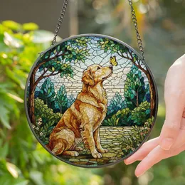 Golden Retriever Butterfly Tiffany Stained Glass Mosaic - Lush Landscape Dog Lover Gift Stained Glass Suncatcher