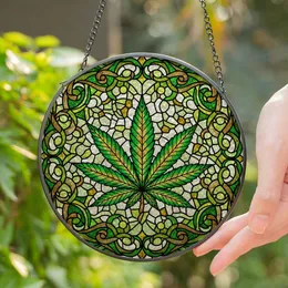 Detailed Cannabis Leaf Stained Glass Art - Tiffany Style Mosaic Green Vine Home Decor Stained Glass Suncatcher
