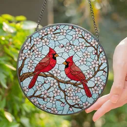 Stained Glass Red Cardinal Birds Cherry Blossom Tree Branch Tiffany Style Window Art Stained Glass Suncatcher
