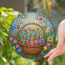Easter Basket Eggs Vibrant Spring Flowers Blooming Garden Mosaic - Spring Holiday Decor Stained Glass Suncatcher