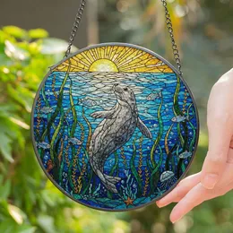 Dappled Grey Seal Stained Glass Underwater Ocean Scene Golden Sun Jewel Tones Art Stained Glass Suncatcher
