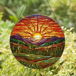 Vibrant Tiffany Stained Glass Sun Mountain Evergreen Forest Landscape Decor Gift Stained Glass Suncatcher