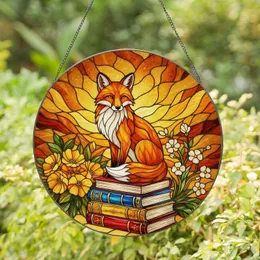 Tiffany Style Stained Glass Fox Books Autumn Flowers Jewel Tones Intricate Mosaic Stained Glass Suncatcher