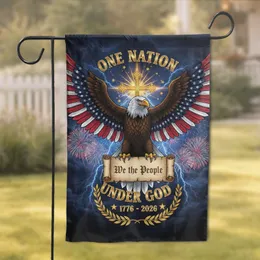 Bald Eagle American Flag Cross, We The People Under God 1776-2026 - USA 250th Anniversary Garden Flag