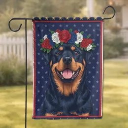 Patriotic Rottweiler Flower Crown 1776-2026 - USA 250th Anniversary Freedom Day Garden Flag