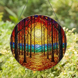Autumn Forest Path Mosaic Stained Glass Window Decor - Jewel Tone Full Moon Forest Art Stained Glass Suncatcher
